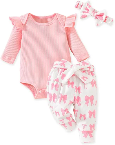Vista 189 de Aalizzwell Conjunto de mameluco acanalado para bebé recién nacido prematuro para otoño e invierno
