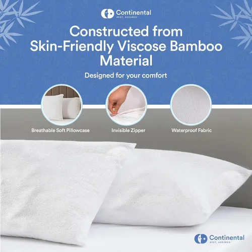 Vista 5 de Continental Bedding Protectores de almohada de viscosa de bambú con cremallera, a prueba de plumas, impermeables y a prueba de plumas: comodidad