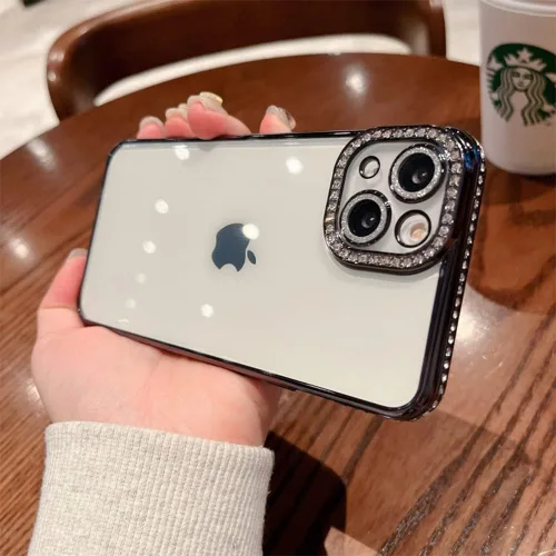 Vista 5 de Funda compatible con iPhone 11 Pro Max con protector de lente de cámara de diamante con purpurina, bonita funda de cristal transparente a prueba
