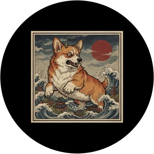 Vista 3 de Giant Corgi Monster Over Japanese Ocean Waves PopSockets Adhesive PopGrip