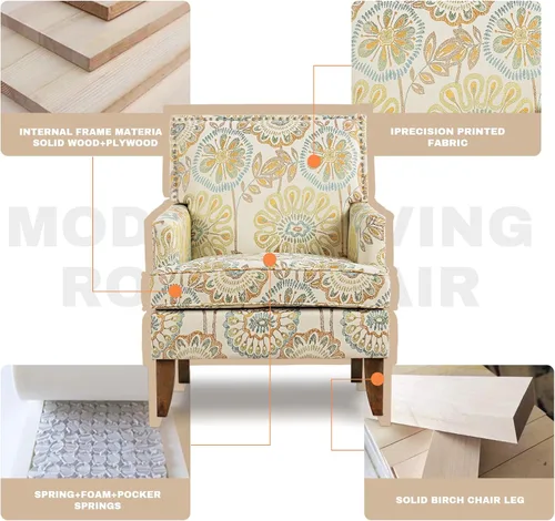 Vista 10 de Sofá con acento floral, silla con respaldo alado, cómoda silla de club, silla individual tapizada con brazos de lectura para sala de estar
