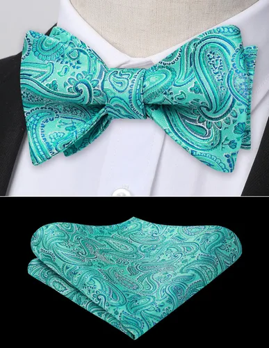 Vista 169 de HISDERN Pajaritas para hombre, corbatín de cachemira para hombre, corbata de lazo y bolsillo cuadrado, juego formal de esmoquin para boda