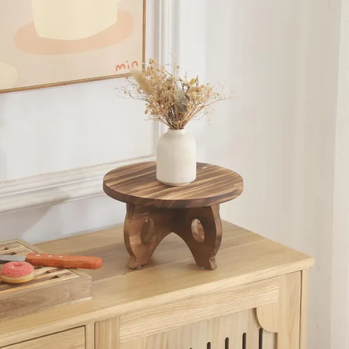 Vista 7 de Soporte para Plantas de Interior de Madera Taburete para Plantas Redondo Elevadores de Soporte para Decoración Soporte de Pedestal para Plantas