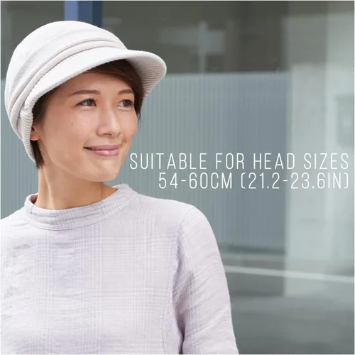Vista 7 de CHARM Gorro de algodón orgánico con visera holgada para mujer, sombrero holgado para quimioterapia