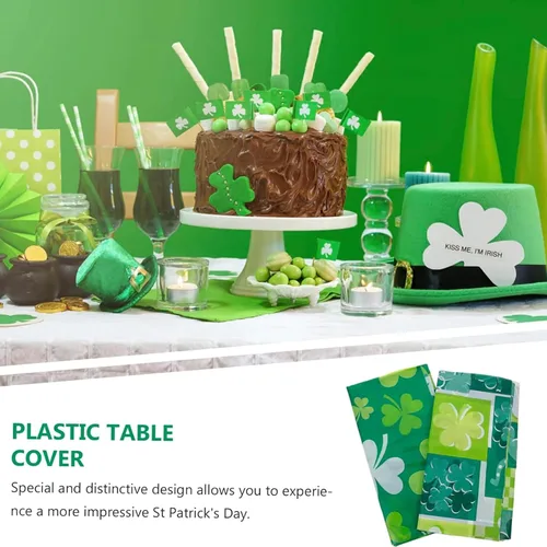 Vista 6 de St patricks Day Decorations,2Pcs 54”x108” Shamrock Tablecloth Waterproof Irish Green Saint Patricks Table Cloth St patrick's Day Party decorations