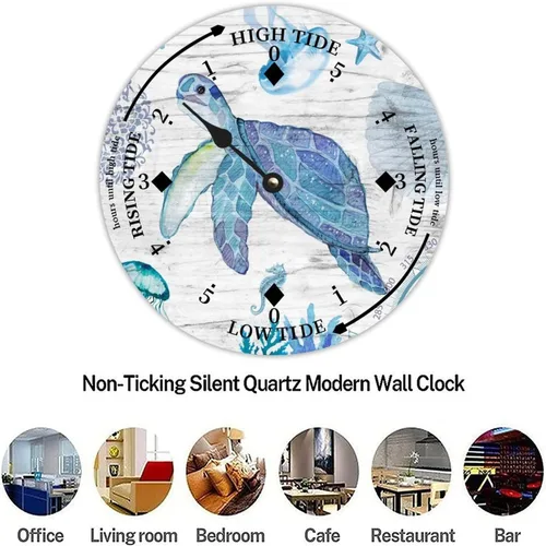 Vista 7 de Ocean Life - Reloj de madera con diseño de marea de la costa este de la costa este, hora del océano, reloj de madera náutico con luna, decoración