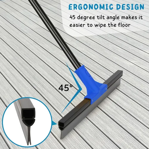 Vista 5 de Escurridor de Piso con Mango Telescópico Largo de 59'', Escoba de Goma Resistente de 18" para Hormigón, Azulejos de Baño, Garaje, Terraza