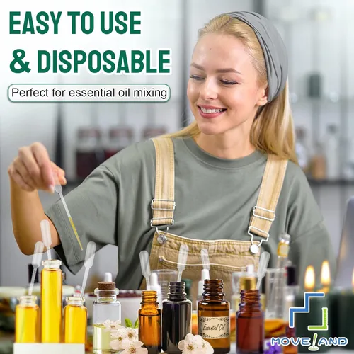 Vista 7 de moveland 100 pipetas con cuentagotas de 3 ml para transferencia de aceite esencial, goteros desechables de plástico para experimentos científicos
