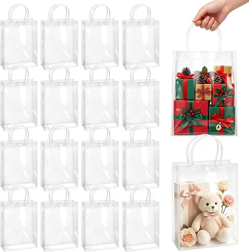 Vista 12 de BadenBach - 24 bolsas pequeñas de regalo transparentes con asas, 5.1 x 5.9 x 2.8 pulgadas, mini bolsa de plástico transparente para fiesta, bolsa