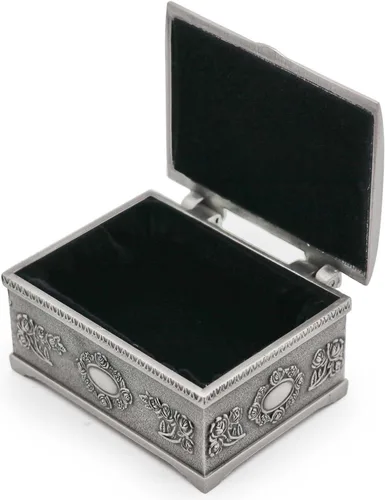 Vista 5 de Caja de joyería de metal vintage rectangular pequeña, caja de regalo para niñas, damas y mujeres