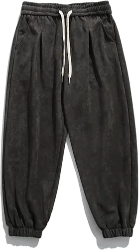 Vista 5 de oelaio Pantalones deportivos de forro polar para hombre, holgados, rectos, chinos, casuales, con cintura elástica, con cordón, pantalones deportivos