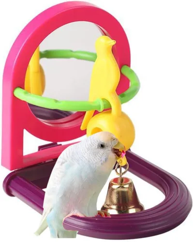 Vista 11 de Perca para pájaros con espejo, bola masticable de loro, juguetes de búsqueda de alimentos, juguete interactivo de inteligencia para pájaros