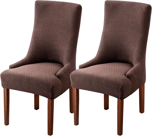 Vista 28 de Paquete de 2 fundas para silla lateral con respaldo de ala, fundas elásticas para sillas con respaldo geométrico rómbico, fundas para silla