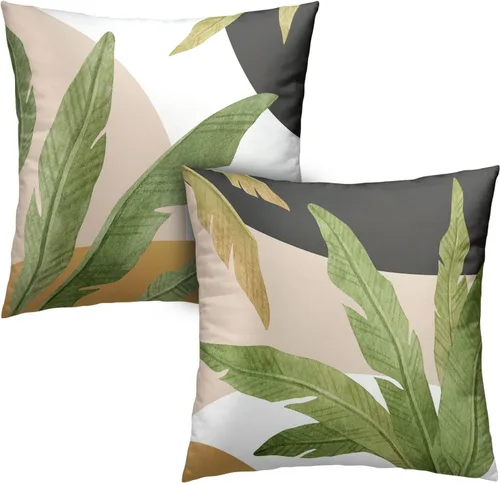 Vista 60 de Juego de 2 fundas de almohada abstractas bohemias de 16 x 16 pulgadas, modernas fundas de almohada de mediados de siglo, diseño de hojas verdes