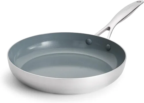 Vista 11 de GreenPan Valencia Pro Sartén de Acero Inoxidable de 8", Sartén Apta para Inducción con Tri-Capa Espejada, Cerámica Antiadherente Sin PFAS, Batería