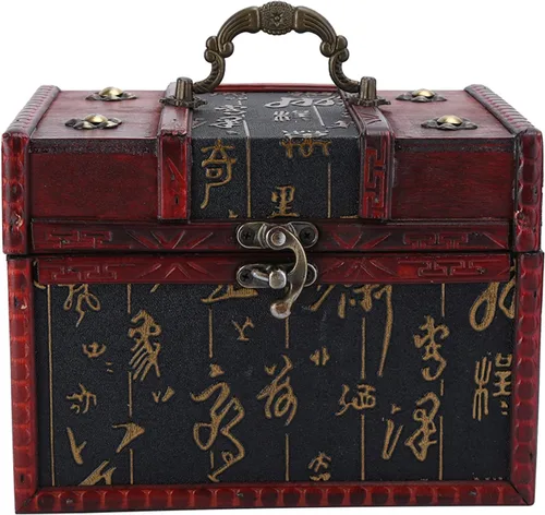 Vista 2 de ANGGREK Caja decorativa de recuerdo, caja organizadora de joyero, estuche portátil de madera de poliuretano para joyería