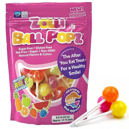 Vista 10 de Zolli Ball Popz Clean Teeth - Caramelos sin azúcar, sin colorantes, aptos para dieta keto y diabéticos, golosinas aprobadas por dentistas para niños