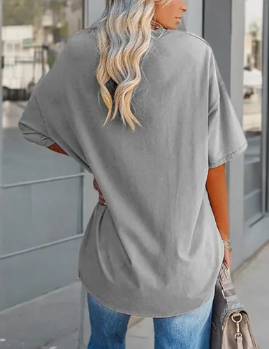 Vista 33 de Aoang Camisetas gráficas de gran tamaño para mujer, cuello redondo, manga corta, blusa