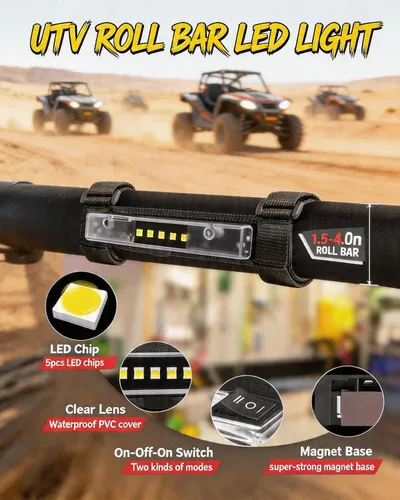 Vista 8 de Luz de techo interior para UTV, ANGU-OFFROAD Luz LED universal para montaje en barra antivuelco para luces de cúpula UTV, luces de jaula de utilidad