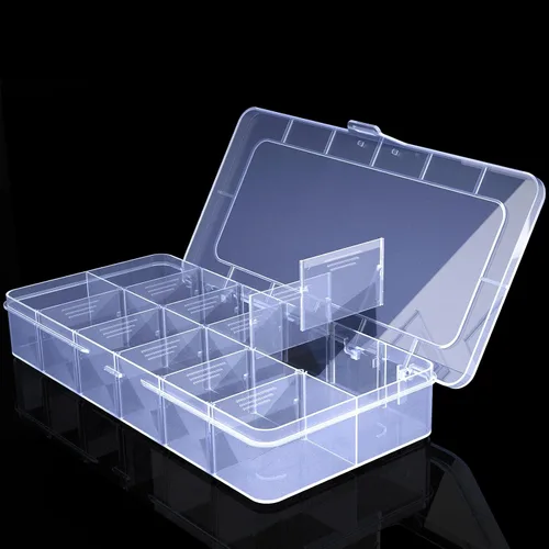 Vista 10 de Caja organizadora grande transparente, caja organizadora de 12 rejillas con divisores extraíbles para joyas, almacenamiento de cuentas, contenedor