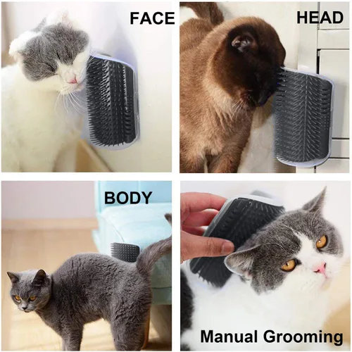 Vista 5 de 3.0 Aseador Automático para Gatos Más Suave con Hierba Gatera, Aseador de Esquina para Perros y Gatos, Peine Rascador de Esquina de Pared, Cepillo