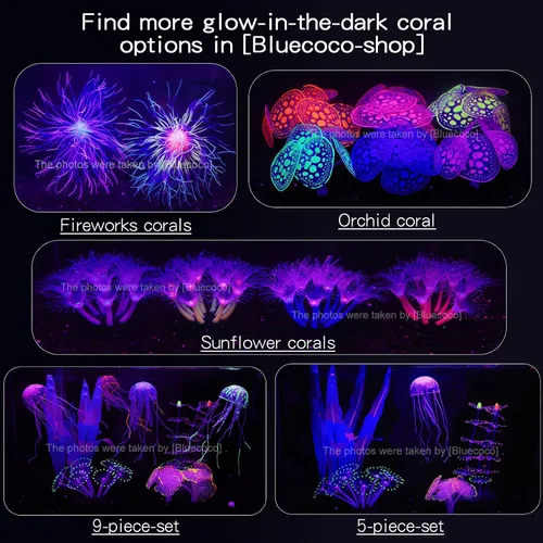 Vista 6 de Decoración de acuario de silicona que brilla en la oscuridad Glow-in-dark silicone coral sways with water flow. Safe silicone material, vibrant