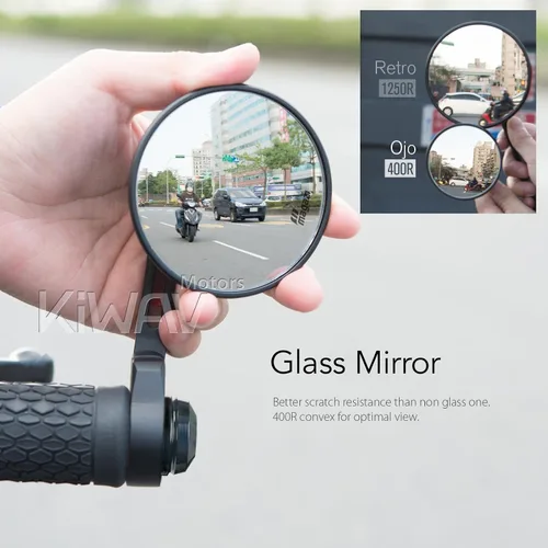 Vista 8 de KiWAV Espejos de extremo de barra de motocicleta Ojo Negro compatible con manillar roscado M6