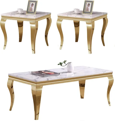 Vista 36 de SSLine Moderna mesa de centro de 1 pieza para sala de estar, mesa de centro de lujo de mármol sintético con patas de acero inoxidable en forma de S