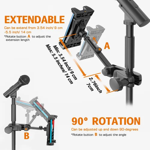 Vista 2 de Soporte para Tableta para Soporte de Micrófono, Soporte para Tableta de Atril Musical para iPad, Smartphone, Soporte para Tableta/Smartphone