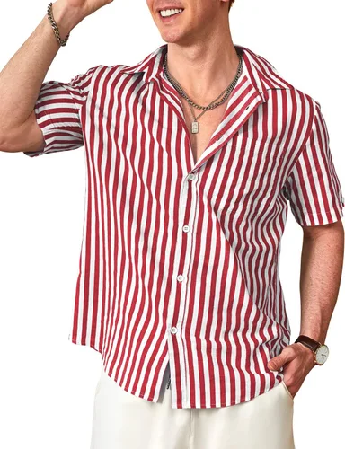 Vista 2 de Camisa casual de manga corta con botones para hombre, camisas de vestir de algodón ligero