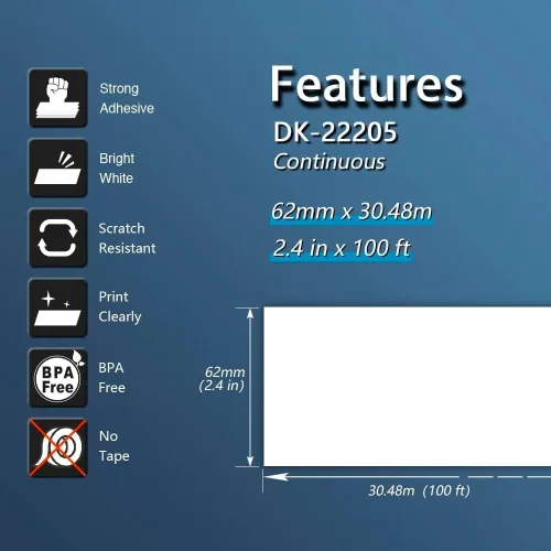 Vista 2 de BETCKEY Repuesto para etiquetas continuas Brother DK-2205 de 2.4 pulgadas x Juego completo de 10 rollos