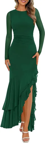 Vista 13 de BTFBM Maxi vestidos de mujer otoño 2026 manga larga vestido de invitada de Café