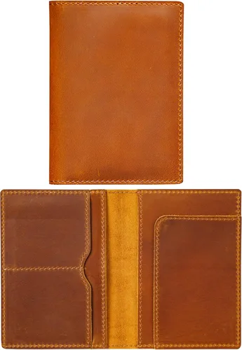 Vista 19 de HIFA Funda de cuero para pasaporte, funda para pasaporte hecha a mano con ranura para tarjetas y boletos, piel auténtica, diseño elegante, fácil