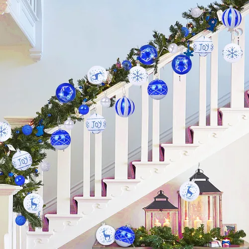 Vista 6 de 48 adornos de bolas de Navidad azul real y plateado para decoración de árbol de Navidad/Hanukkah judío – 10 estilos de adornos de bolas de Navidad