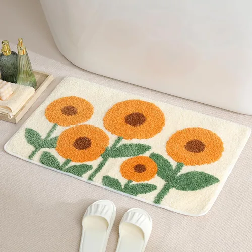 Vista 10 de Tapete de baño floral súper absorbente, antideslizante, lavable a máquina, bonito tapete de baño esponjoso para fregadero, dormitorio y sala