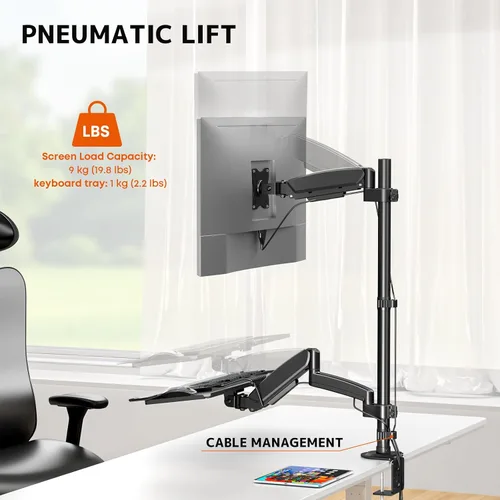 Vista 5 de PUTORSEN Soporte de escritorio para monitor de pie sentado para pantallas de 17 a 32 pulgadas, brazo articulado de movimiento completo ajustable