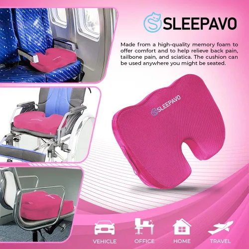 Vista 4 de Sleepavo Cojín de asiento de espuma viscoelástica rosa para silla de oficina, almohada de gel refrescante para ciática, coxis, espalda, coxis