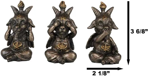 Vista 3 de Ebros - Juego de 3 figuras de Samael Lilith See Hear Speak No Evil Baphomets de LaVeyan Devil Baphomet The Caduceus Symbol Altar Accent Statues