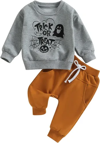 Vista 6 de Karwuiio Conjunto de disfraz de Halloween para bebé, sudadera de manga larga y pantalones para otoño