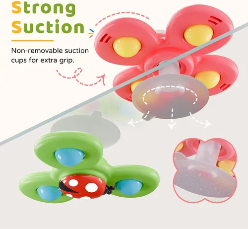 Vista 2 de LiKee Juguetes sensoriales giratorios de baño con ventosa fuerte para bebés, calcetines de Navidad, mesa de viaje en avión y juguetes de ventana