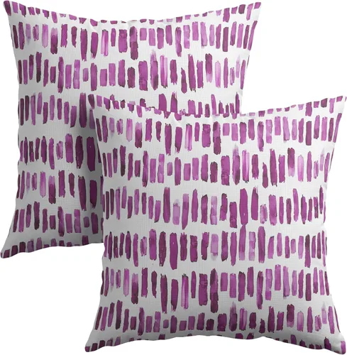 Vista 11 de Juego de 2 fundas de almohada de rayas negras para exteriores, 16 x 16 pulgadas, diseño geométrico de rayas abstractas, algodón y lino, cuadradas