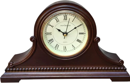 Vista 12 de Relojes de Repisa, Funcionan con Baterías, Reloj de Mesa de Madera Silencioso con Campanadas Westminster a Cada Hora, Reloj de Repisa de Madera