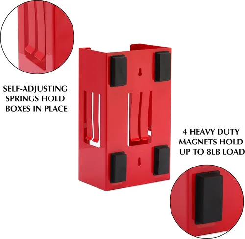 Vista 2 de EMENTOL Soporte magnético para dispensador de guantes/pañuelos, soporte de pared para dispensador de guantes rojos, montaje en caja de herramientas