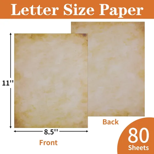 Vista 2 de 80 hojas de papel vintage, papel de impresora tamaño carta de 8.5 x 11 pulgadas, papelería antigua para escribir, papel pergamino envejecido