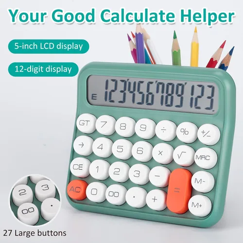 Vista 2 de Calculadora estándar básica, pantalla LCD grande de 5 pulgadas y 12 dígitos, calculadora de interruptor mecánico de botón grande para uso escolar