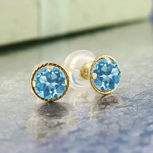 Vista 77 de Gem Stone King Aretes redondos de oro amarillo de 14 quilates con piedra natal Redondos de 0.157 in Aretes de oro para mujeres y hombres