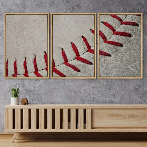 Vista 217 de wall26 Lienzo enmarcado para pared, juego de arte de primer plano, detalles de costuras de béisbol, atletas deportivos, fotografía, moderno