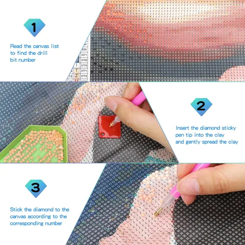 Vista 6 de Kit de pintura de diamantes 5D por números, kit de arte de diamantes de tractor de granja para adultos, pintura de diamantes de imitación de cristal