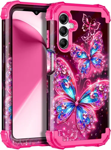 Vista 8 de Miqala Funda para Galaxy A14 5G, que brilla en la oscuridad, tres capas, resistente, a prueba de golpes, protección completa, parachoques