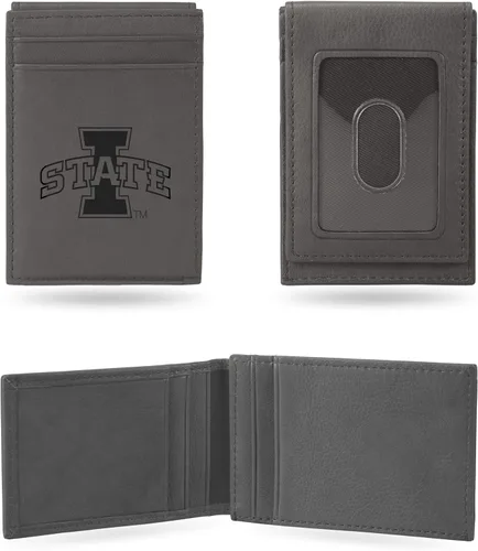 Vista 30 de Rico Industries NCAA - Cartera de bolsillo frontal grabada con láser gris, compacta, cómoda, delgada